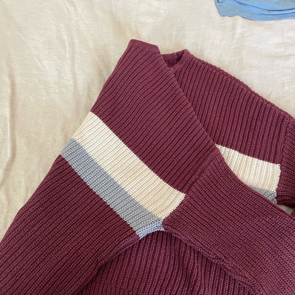 PACSUN BURGUNDY CROPPED STRIPED SWEATER - Picture 3 of 3